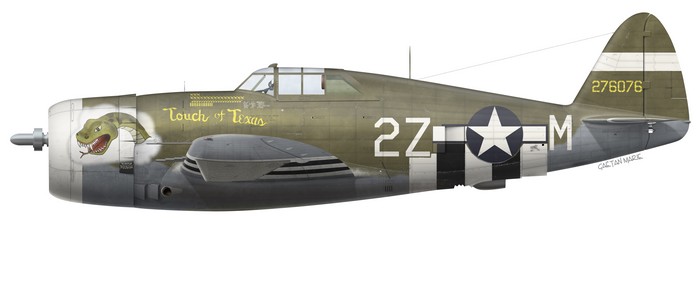 US, P-47D-16-RE, 42-76076, Touch of Texas,  Capt. Charles Mohrle, 510 FS, 405 FG